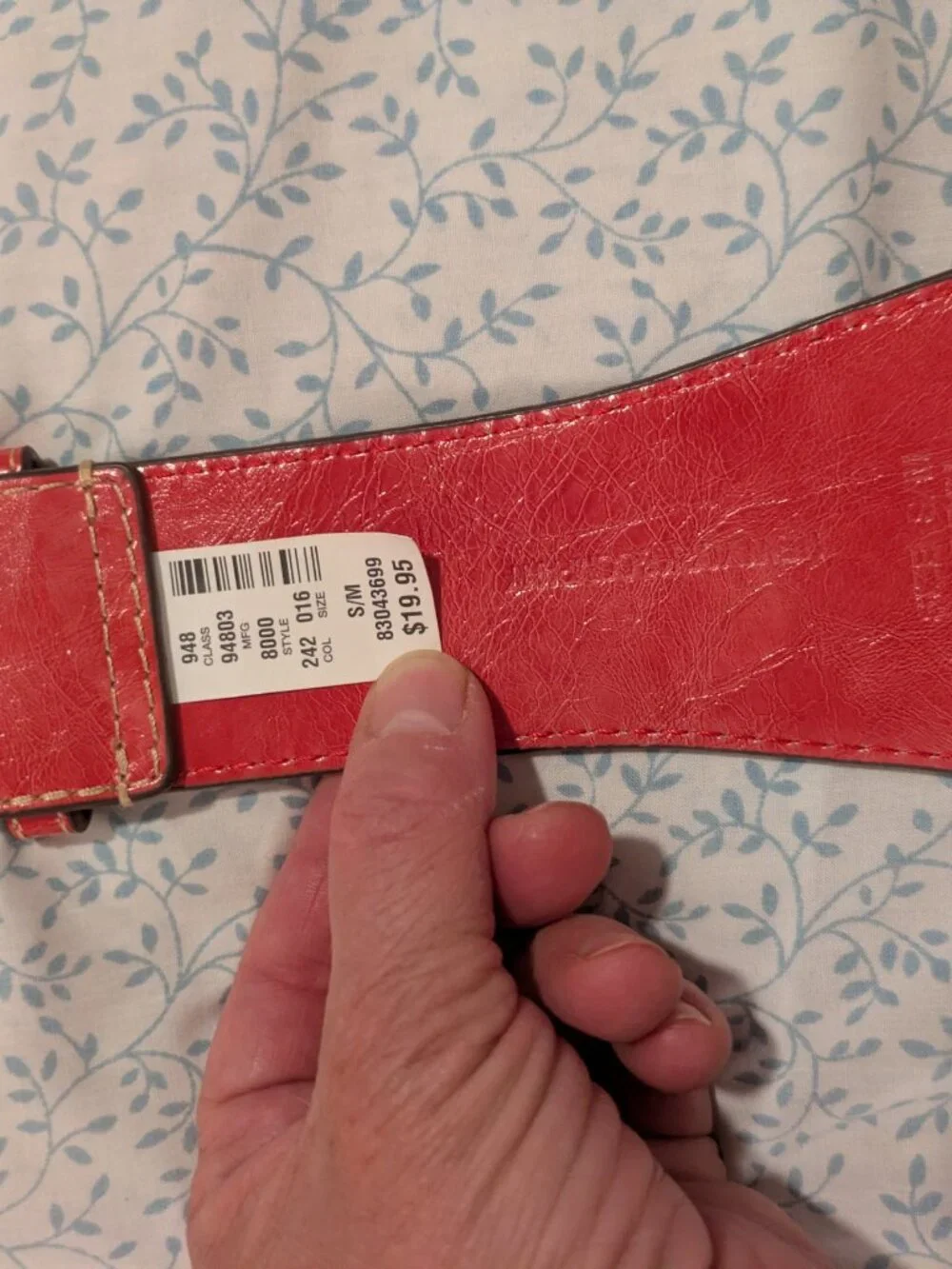 Vibrant red textured leather belt w/ polished silver buckle Medium.